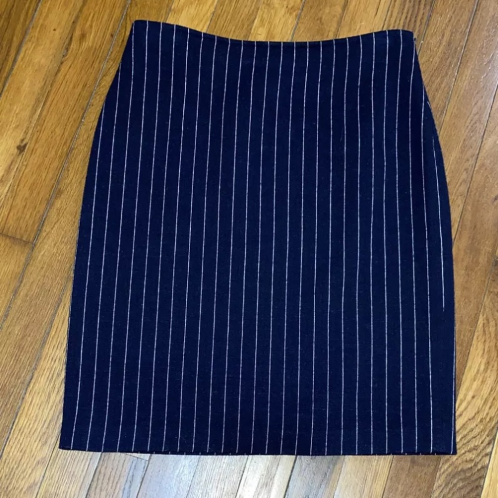 Vintage Cento X Cento Italy Designer Navy White Pinstripe Pencil Skirt 46 L 10